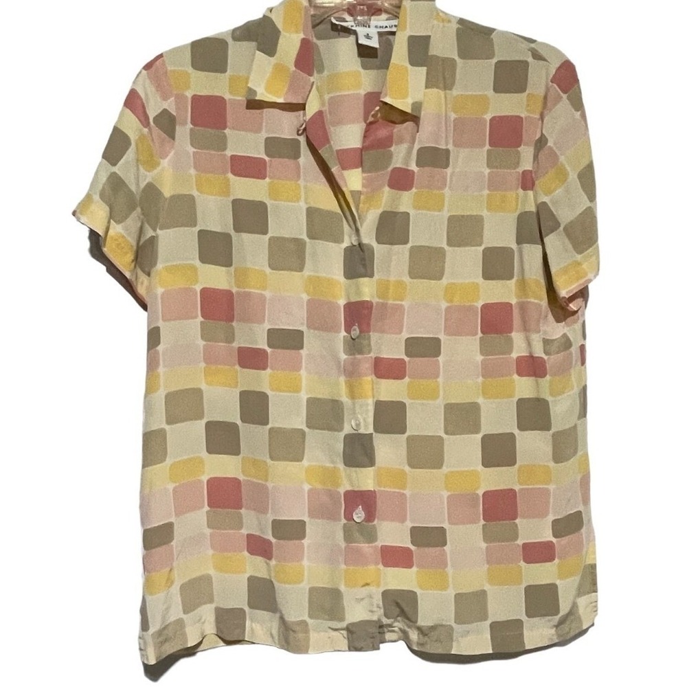 Vintage Josephine Chaus Women's Button Down Shirt Silk Blend Multicolor Size 8